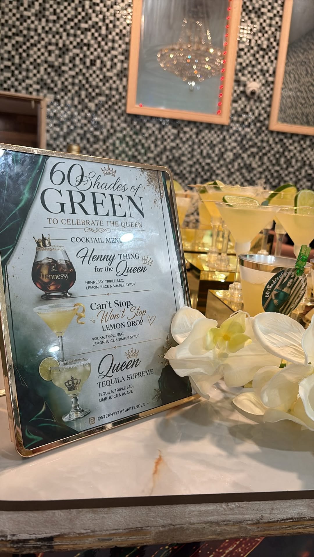 Themed 60th birthday bar setup